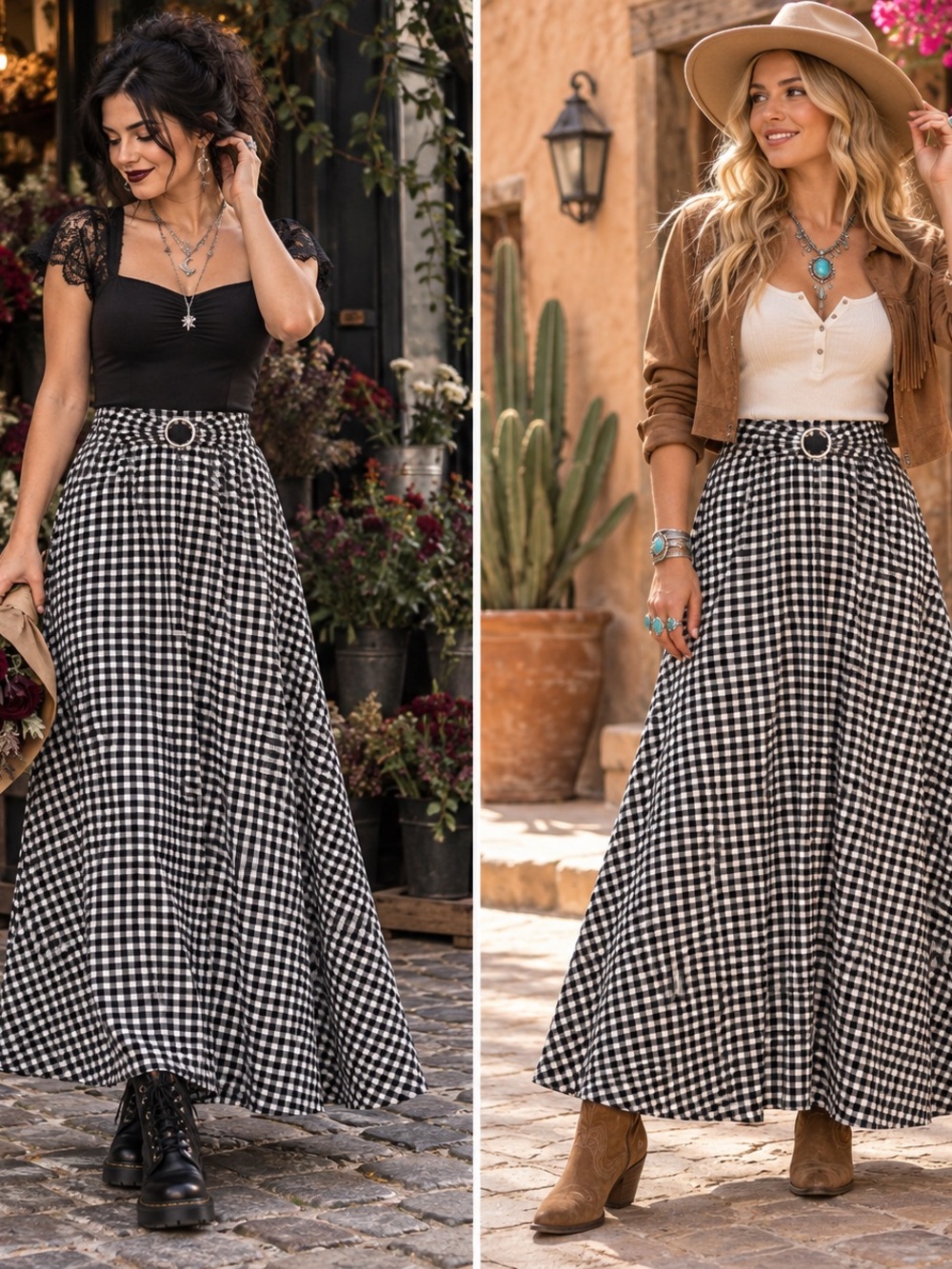 NY Collection Black & White Print Maxi Skirt Size Small